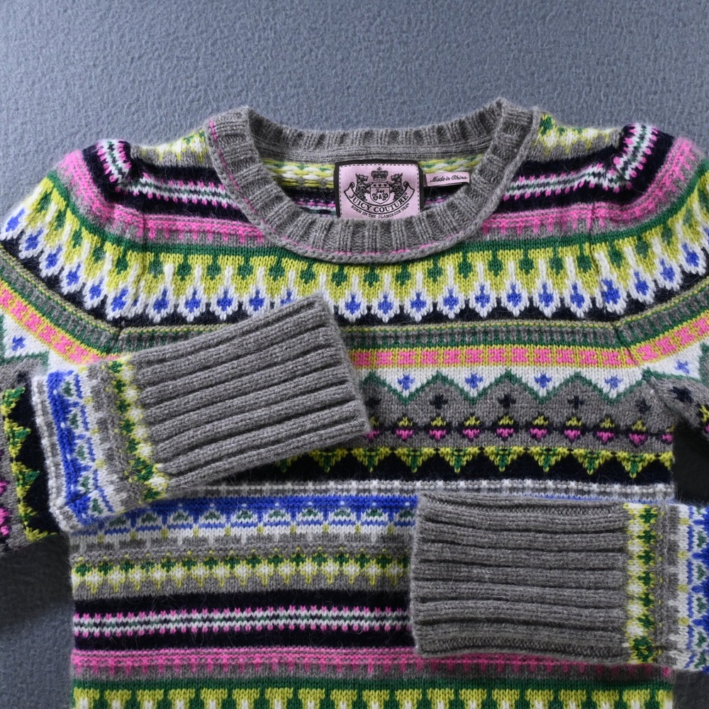 Juicy Couture Womens Fair Isle Angora Blend Sweater P Gray Multicolor Wool